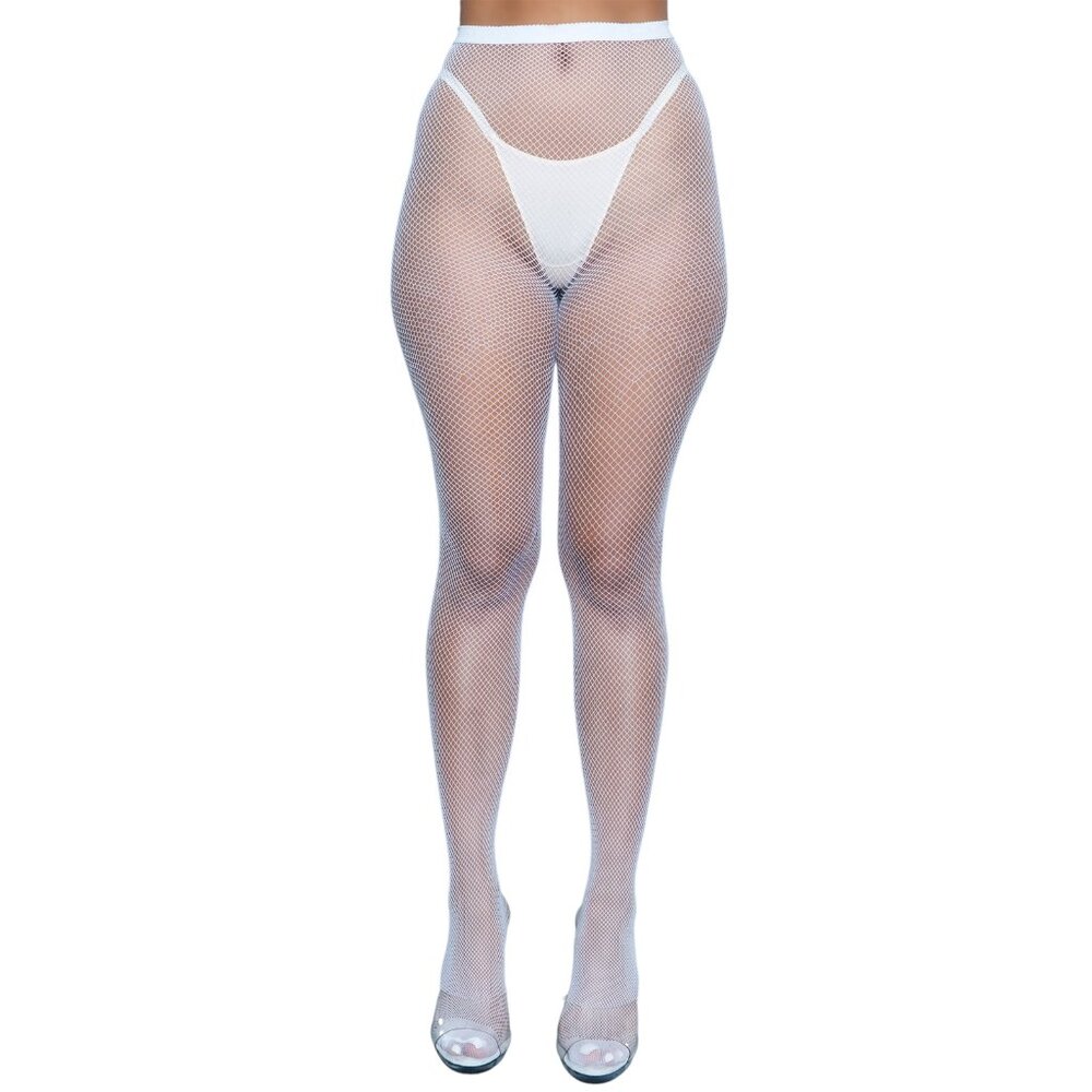 High Waisted Fishnet Pantyhose - White